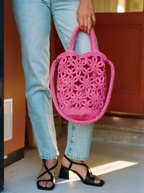 Bolso Flor Rafia Rosa