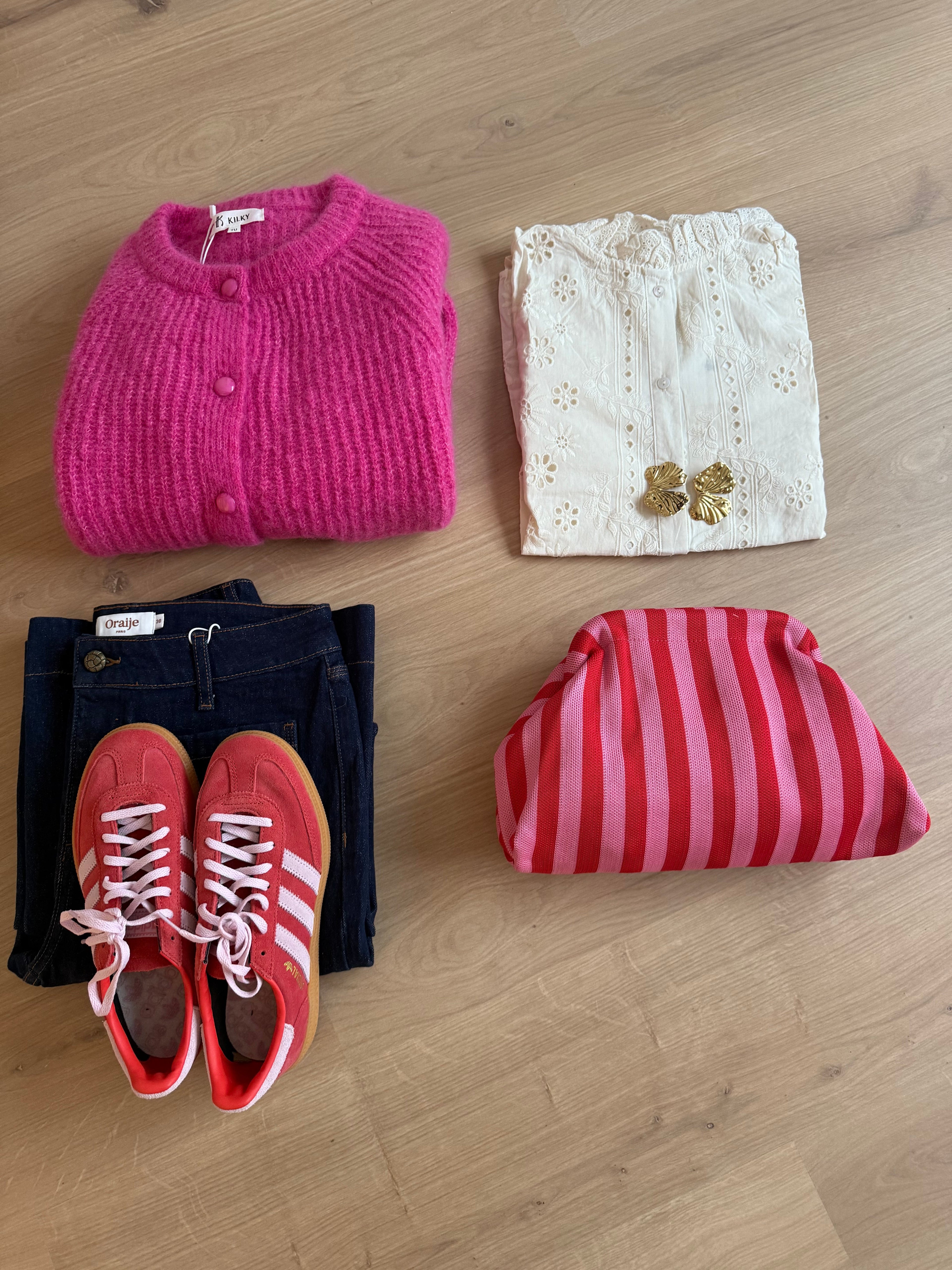 Pochette Rayée Lima Rouge / Fuschia