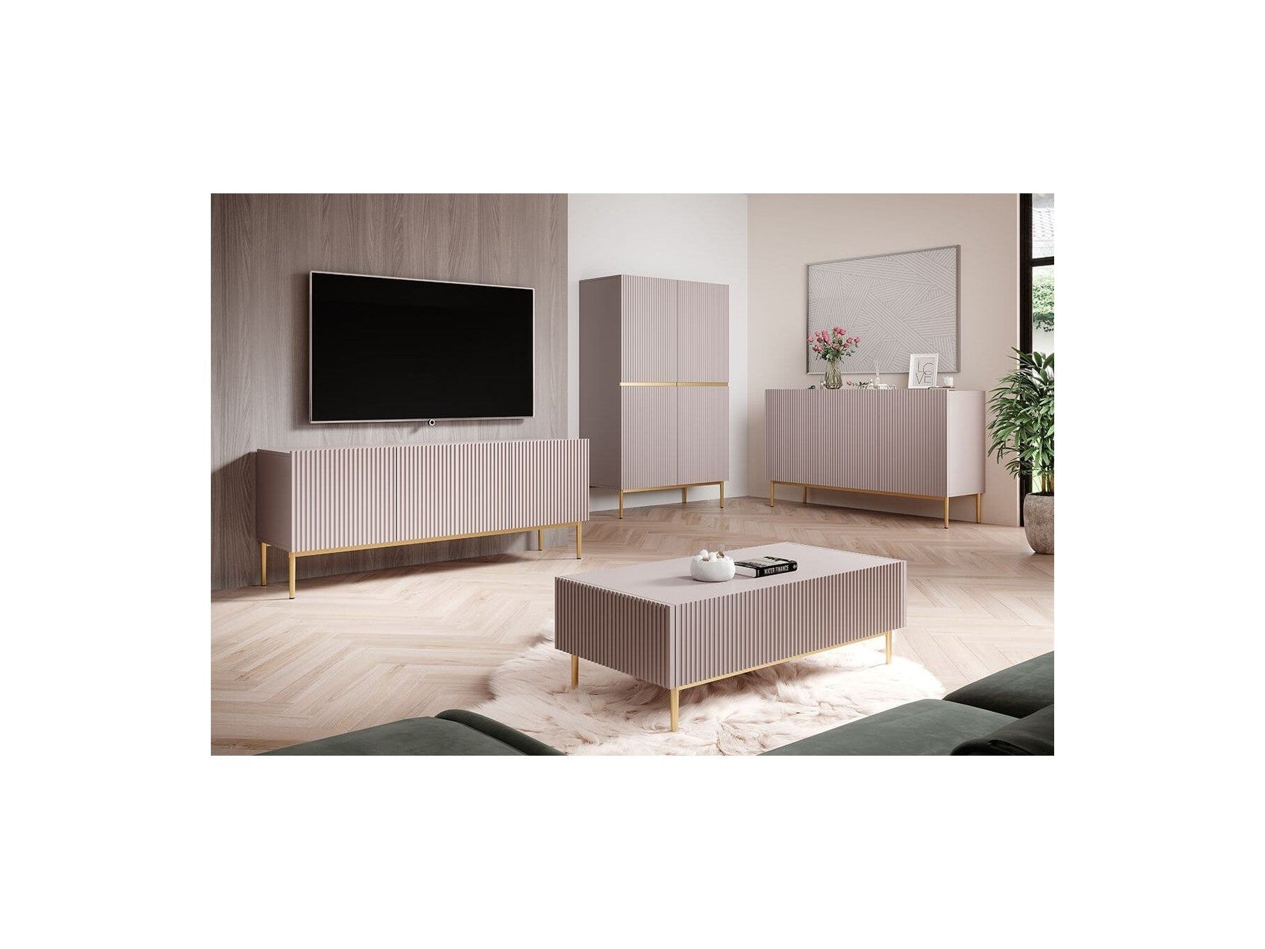 Kasha - 3-Door Sideboard - Gold Legs