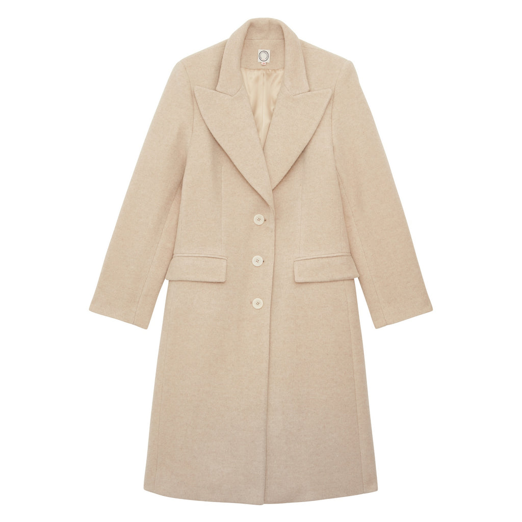 Ines De La Fressange – Zahee Coat - Cream, long beige wool coat, front view on a white background