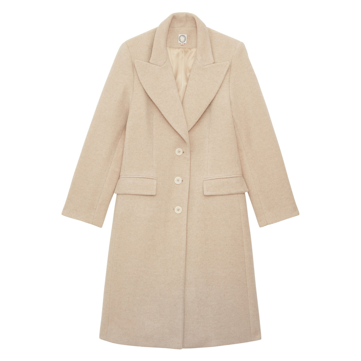 Ines De La Fressange – Zahee Coat - Cream, long beige wool coat, front view on a white background