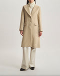 Ines De La Fressange – Zahee Coat - Cream, long beige wool coat worn by a model, front view