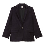 Ines De La Fressange – Bruna Coat - Navy Blue, navy blue tweed blazer, front view, against a white background