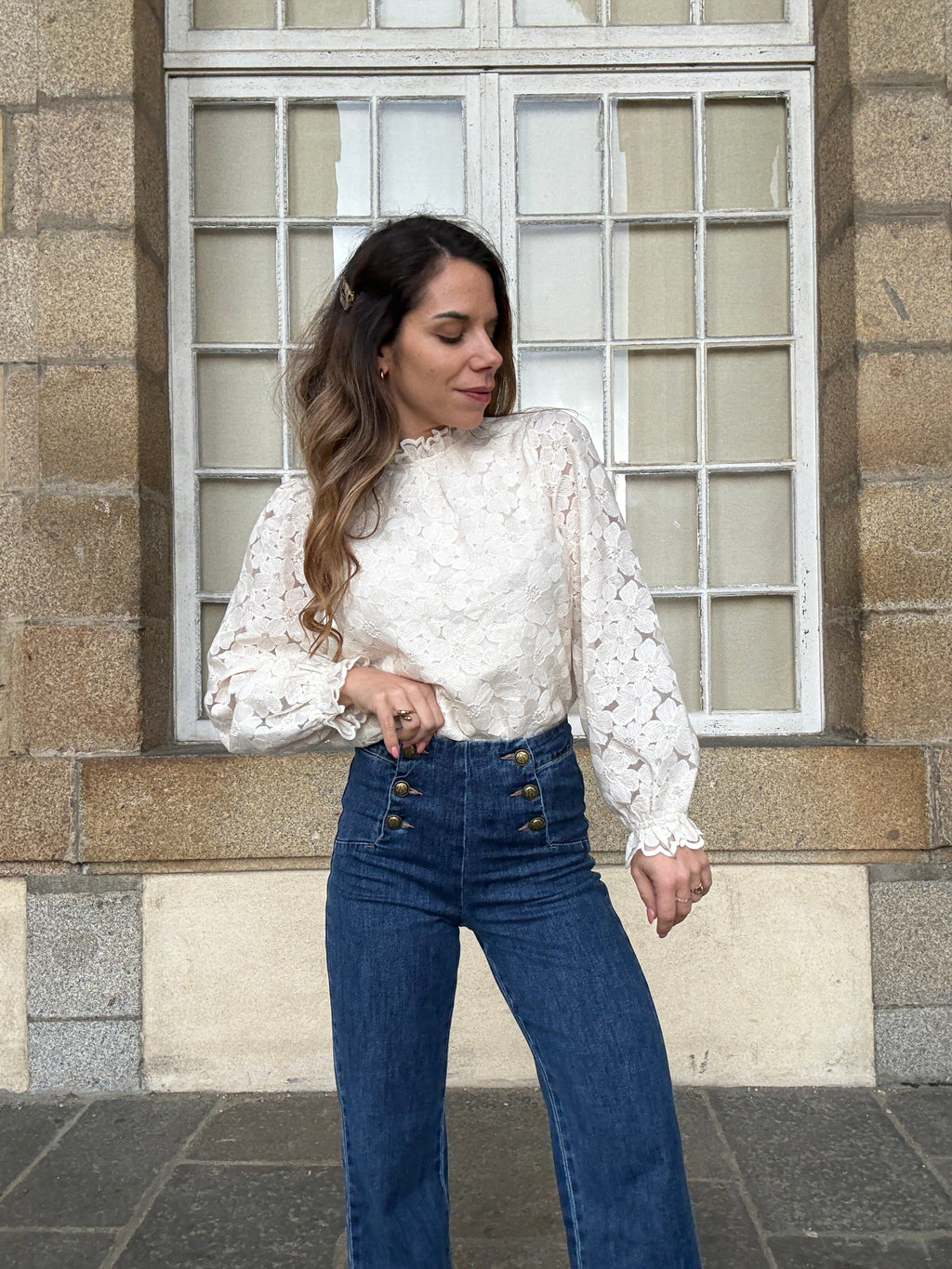 Blouse En Dentelle Écrue Alma