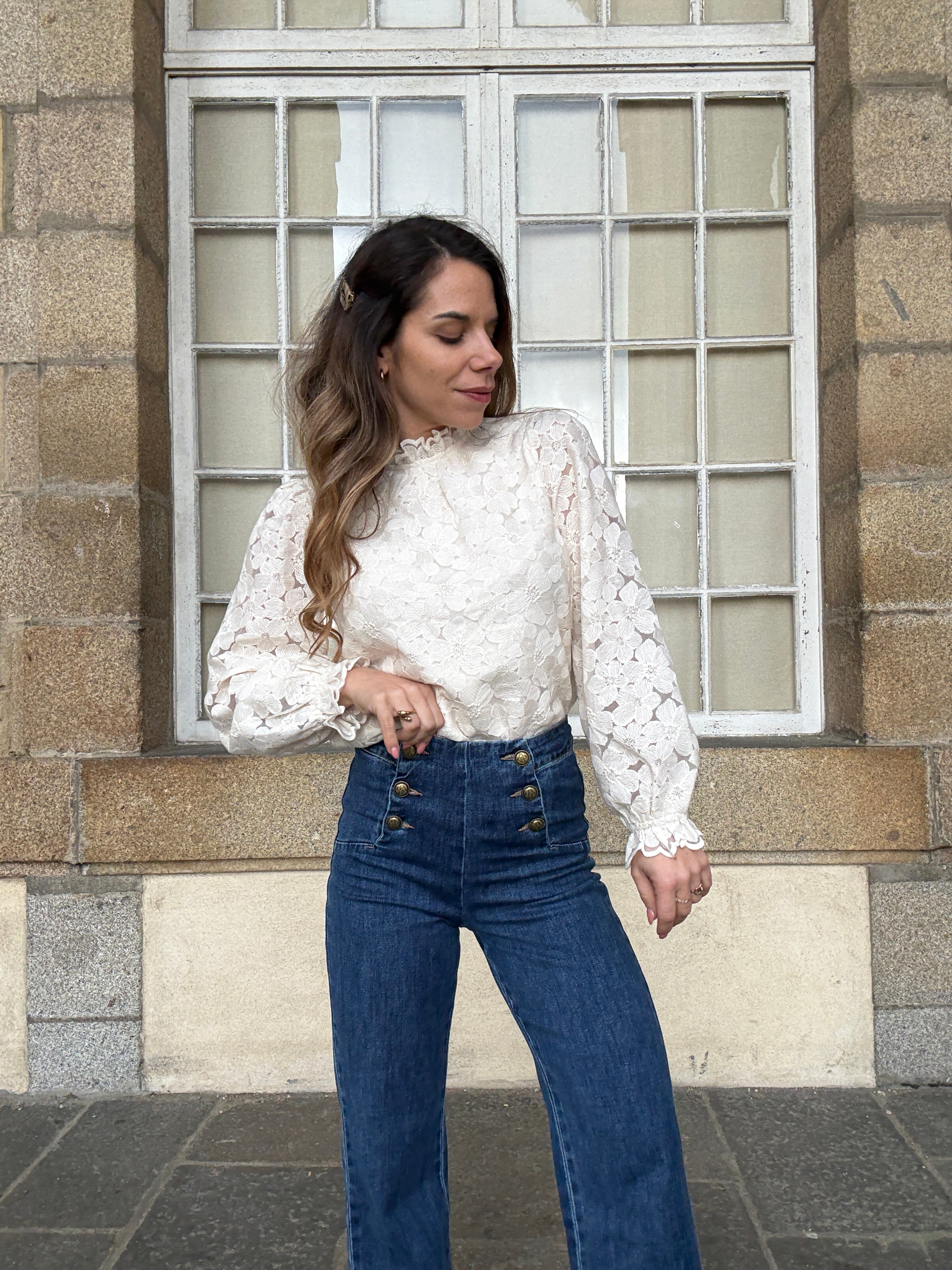 Blouse En Dentelle Écrue Alma