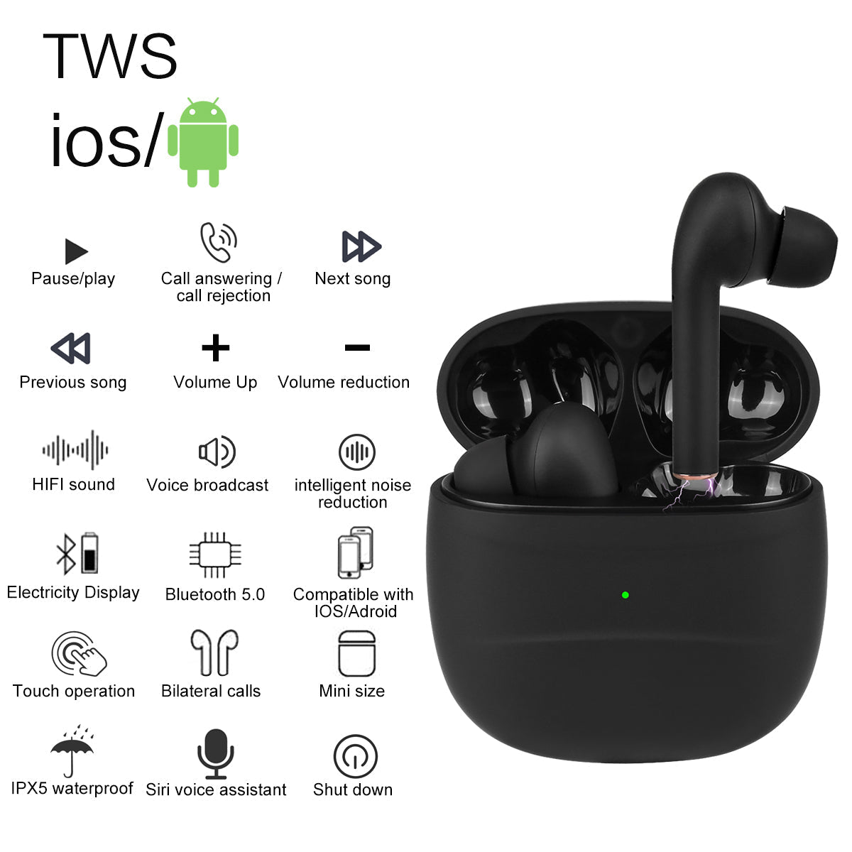 Ecouteurs Tactiles Bluetooth V5.0+Edr Et Micro Integre - Noir