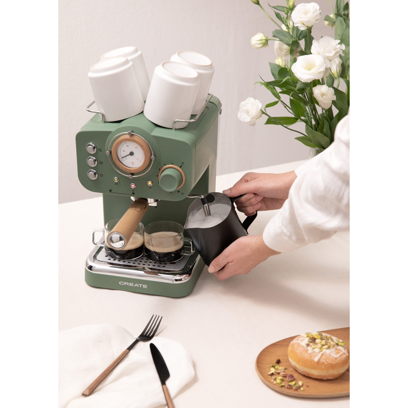 Thera Retro - Espresso Machine - Sage Green