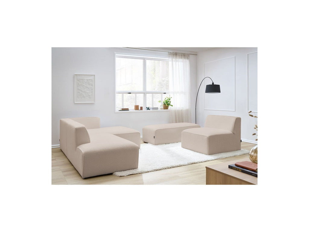Megeve - Canapé D'Angle Fixe Modulable - Tissu Bouclette - Avec 1 Chauffeuse Et 1 Pouf - Angle Droit