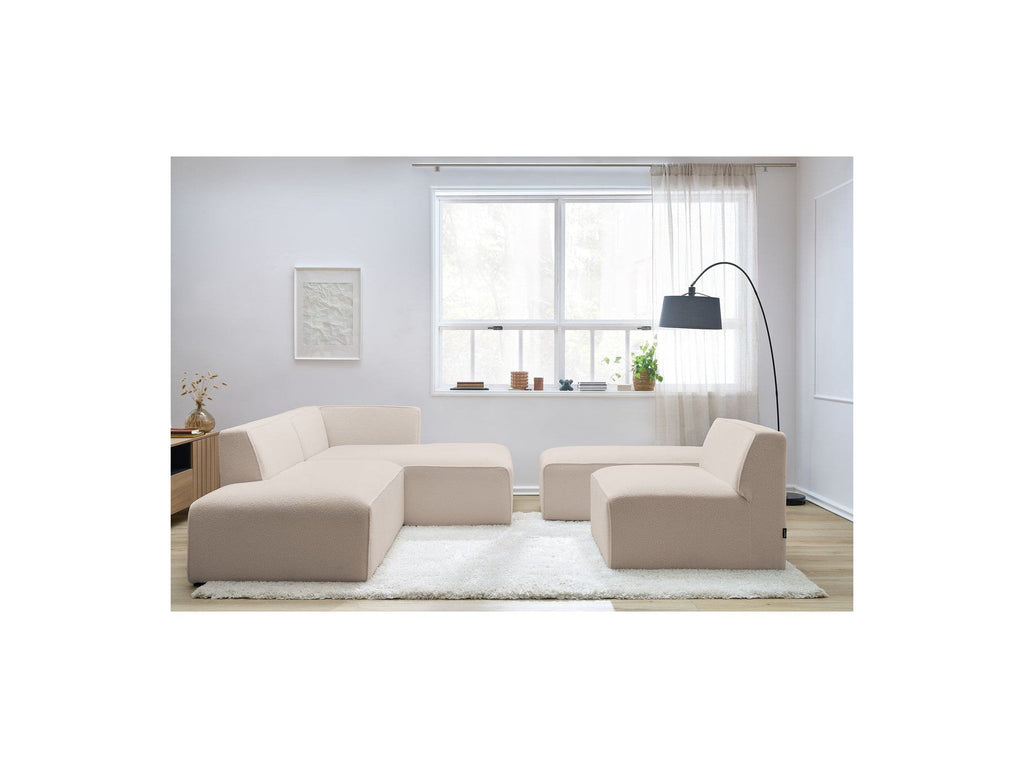Megeve - Canapé D'Angle Fixe Modulable - Tissu Bouclette - Avec 1 Chauffeuse Et 1 Pouf - Angle Droit
