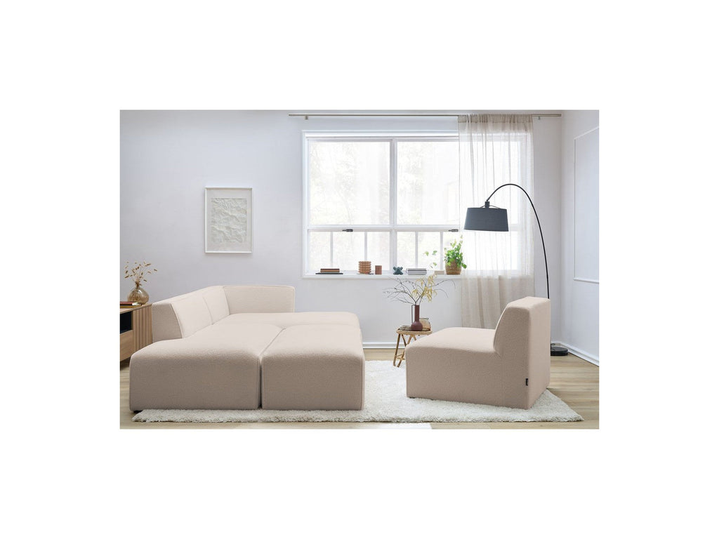 Megeve - Canapé D'Angle Fixe Modulable - Tissu Bouclette - Avec 1 Chauffeuse Et 1 Pouf - Angle Droit