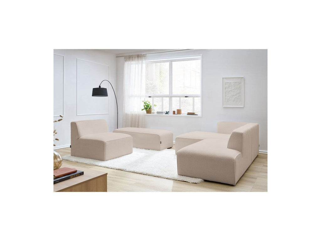 Megeve - Modular Fixed Corner Sofa - Bouclé Fabric - With 1 Armless Chair and 1 Pouffe - Left Corner