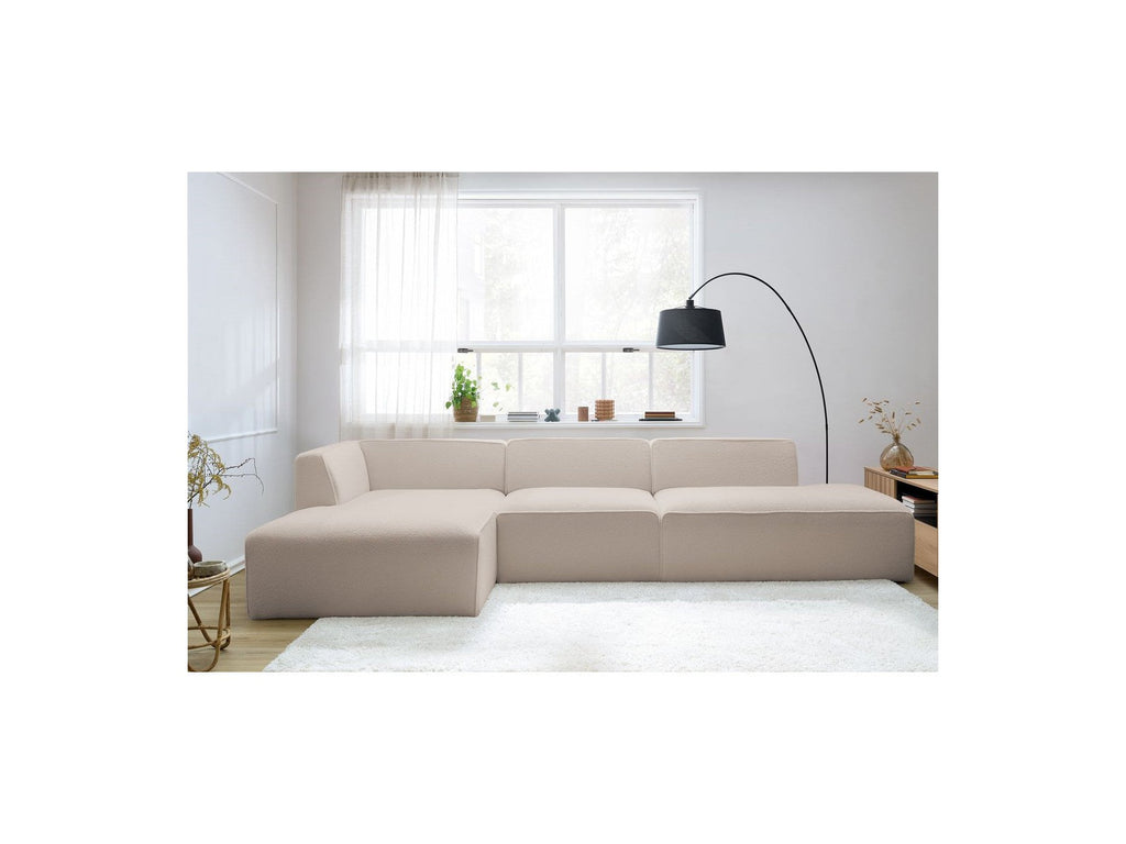 Megeve - Modular Fixed Corner Sofa - Bouclé Fabric - With 1 Armless Chair and 1 Pouffe - Left Corner