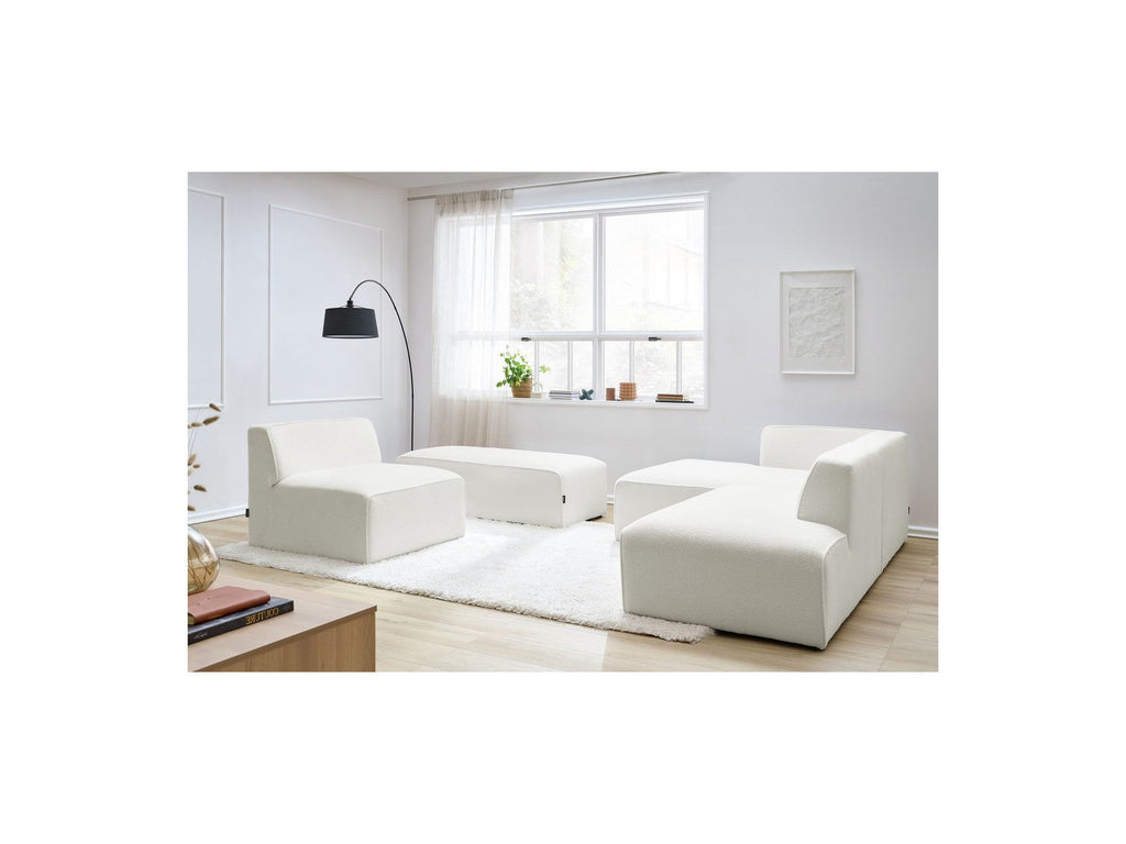 Megeve - Modular Fixed Corner Sofa - Bouclé Fabric - With 1 Armless Chair and 1 Pouffe - Left Corner
