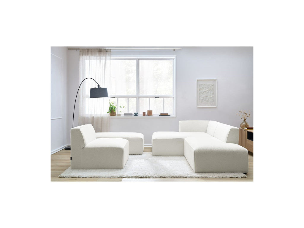 Megeve - Modular Fixed Corner Sofa - Bouclé Fabric - With 1 Armless Chair and 1 Pouffe - Left Corner