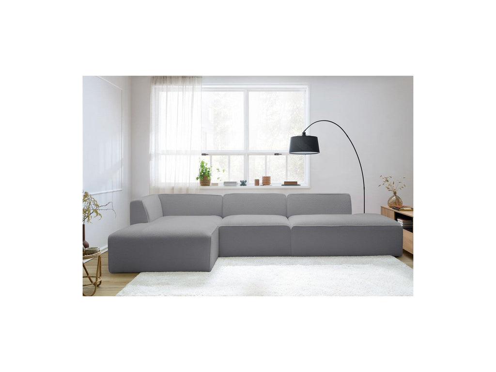 Megeve - Modular Fixed Corner Sofa - Bouclé Fabric - With 1 Armless Chair and 1 Pouffe - Left Corner