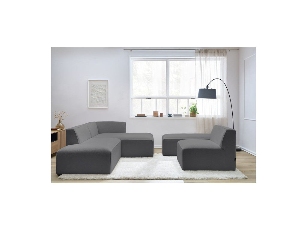 Megeve - Canapé D'Angle Fixe Modulable - Tissu Bouclette - Avec 1 Chauffeuse Et 1 Pouf - Angle Droit