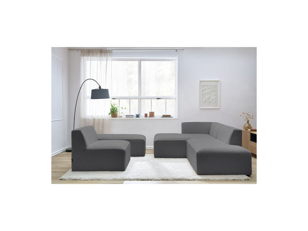 Megeve - Modular Fixed Corner Sofa - Bouclé Fabric - With 1 Armless Chair and 1 Pouffe - Left Corner