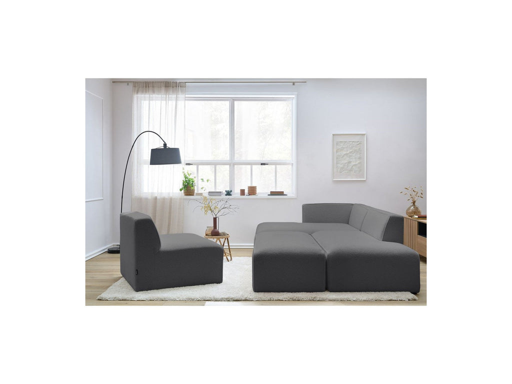 Megeve - Modular Fixed Corner Sofa - Bouclé Fabric - With 1 Armless Chair and 1 Pouffe - Left Corner