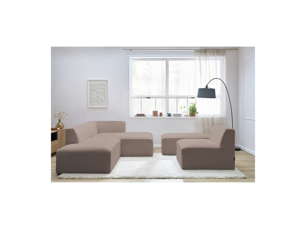 Megeve - Canapé D'Angle Fixe Modulable - Tissu Bouclette - Avec 1 Chauffeuse Et 1 Pouf - Angle Droit