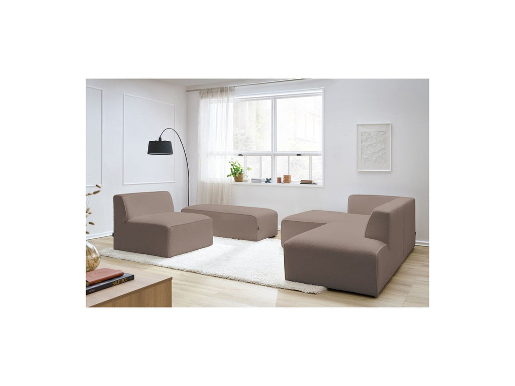 Megeve - Modular Fixed Corner Sofa - Bouclé Fabric - With 1 Armless Chair and 1 Pouffe - Left Corner