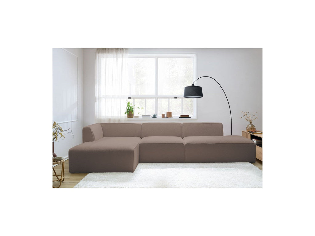 Megeve - Modular Fixed Corner Sofa - Bouclé Fabric - With 1 Armless Chair and 1 Pouffe - Left Corner