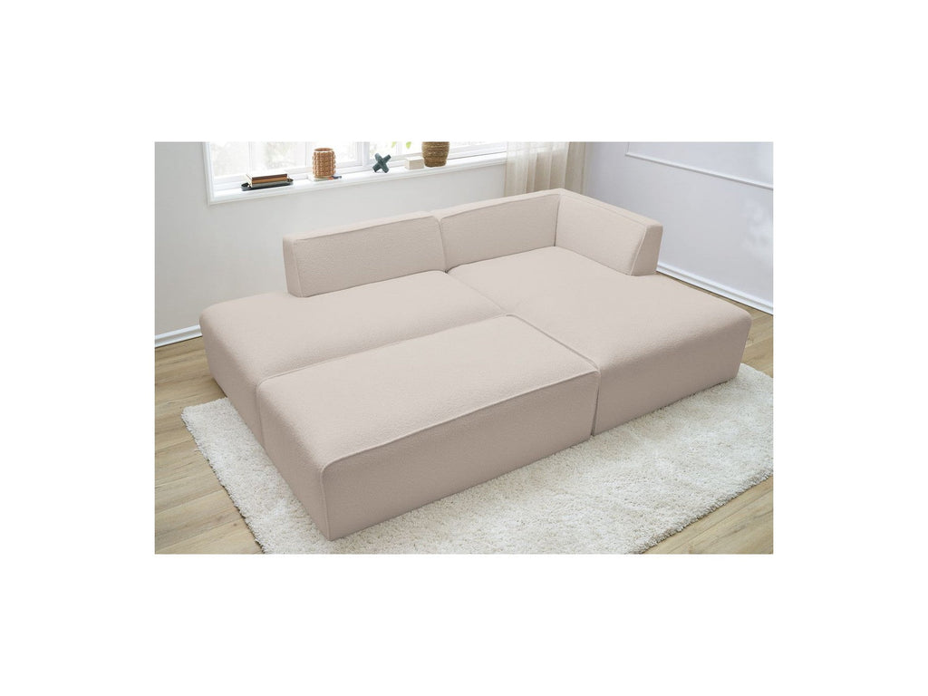 Megeve - Sofá esquinero fijo modular - Tela bouclé - Con puf - Esquina derecha
