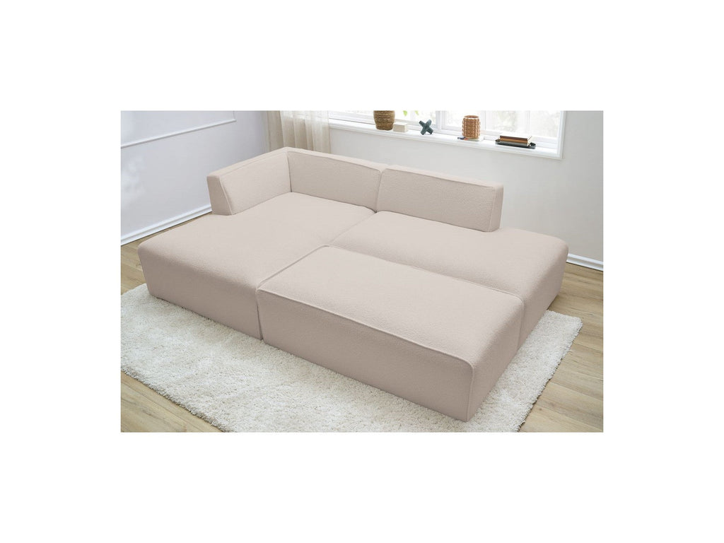 Megeve - Modular Fixed Corner Sofa - Bouclé Fabric - With Pouffe - Left Corner