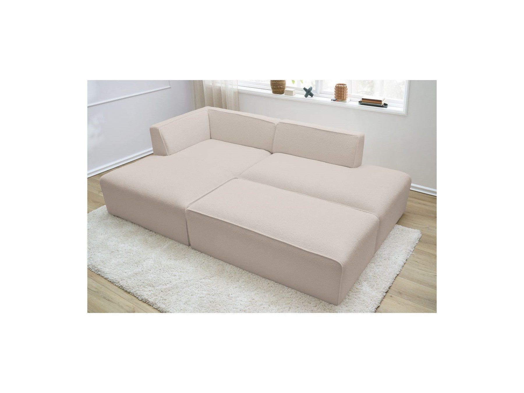 Megeve - Modular Fixed Corner Sofa - Bouclé Fabric - With Pouffe - Left Corner