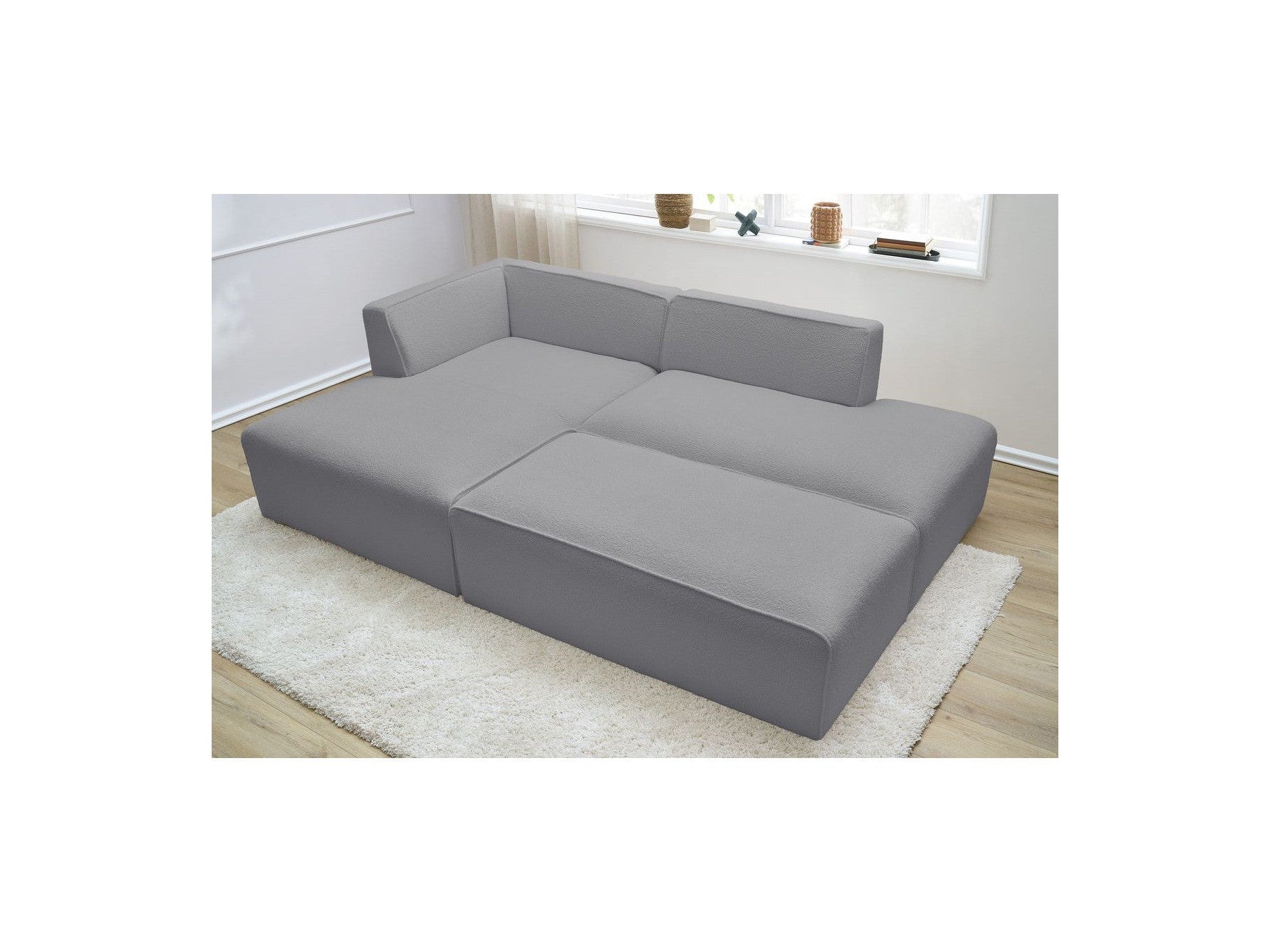 Megeve - Modular Fixed Corner Sofa - Bouclé Fabric - With Pouffe - Left Corner