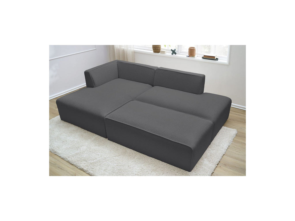 Megeve - Modular Fixed Corner Sofa - Bouclé Fabric - With Pouffe - Left Corner