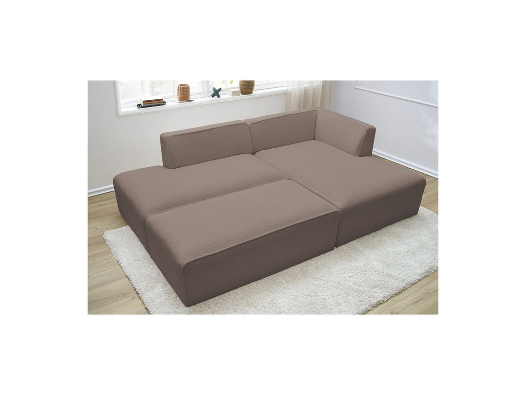 Megeve - Sofá esquinero fijo modular - Tela bouclé - Con puf - Esquina derecha