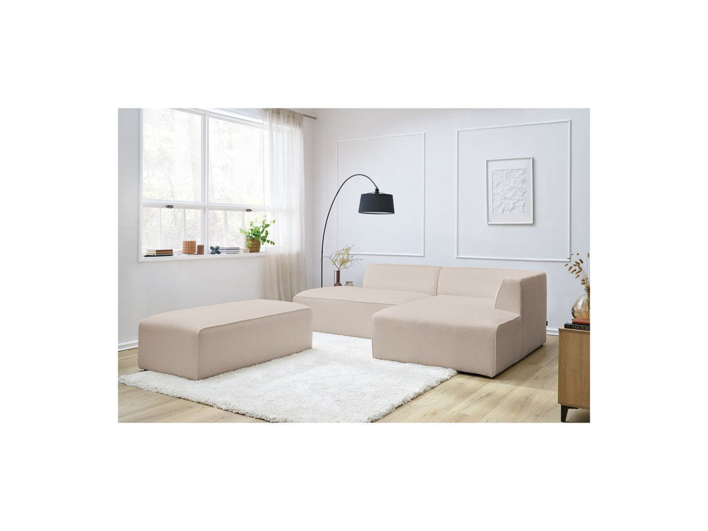 Megeve - Sofá esquinero fijo modular - Tela bouclé - Con puf - Esquina derecha