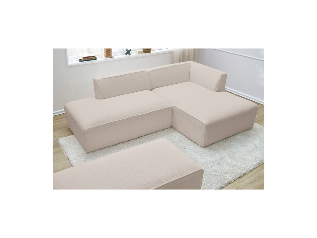 Megeve - Sofá esquinero fijo modular - Tela bouclé - Con puf - Esquina derecha