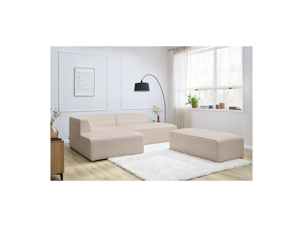 Megeve - Modular Fixed Corner Sofa - Bouclé Fabric - With Pouffe - Left Corner