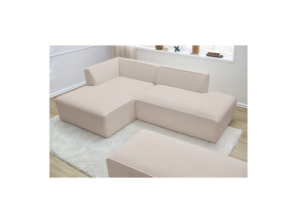 Megeve - Modular Fixed Corner Sofa - Bouclé Fabric - With Pouffe - Left Corner