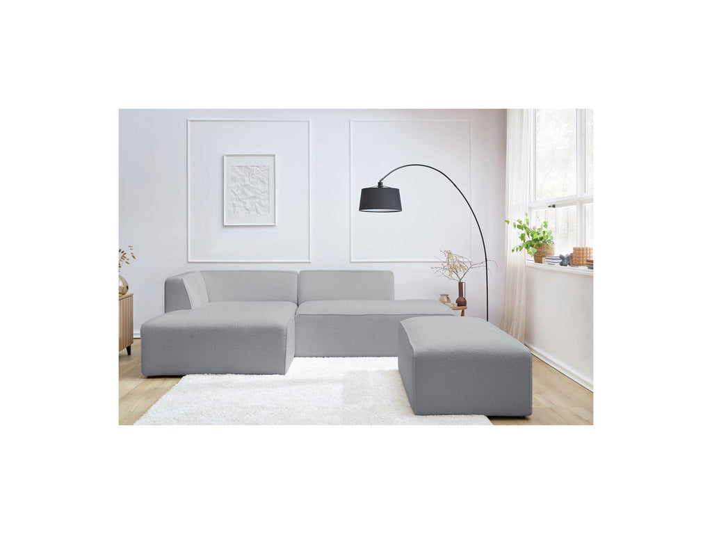 Megeve - Modular Fixed Corner Sofa - Bouclé Fabric - With Pouffe - Left Corner