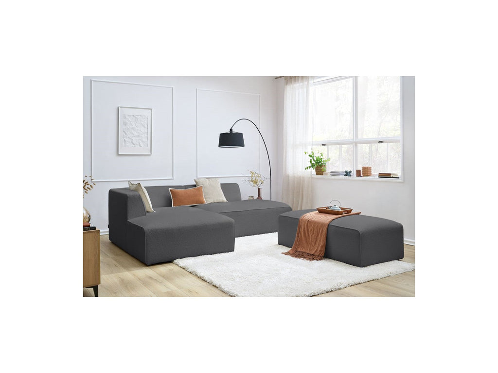 Megeve - Modular Fixed Corner Sofa - Bouclé Fabric - With Pouffe - Left Corner