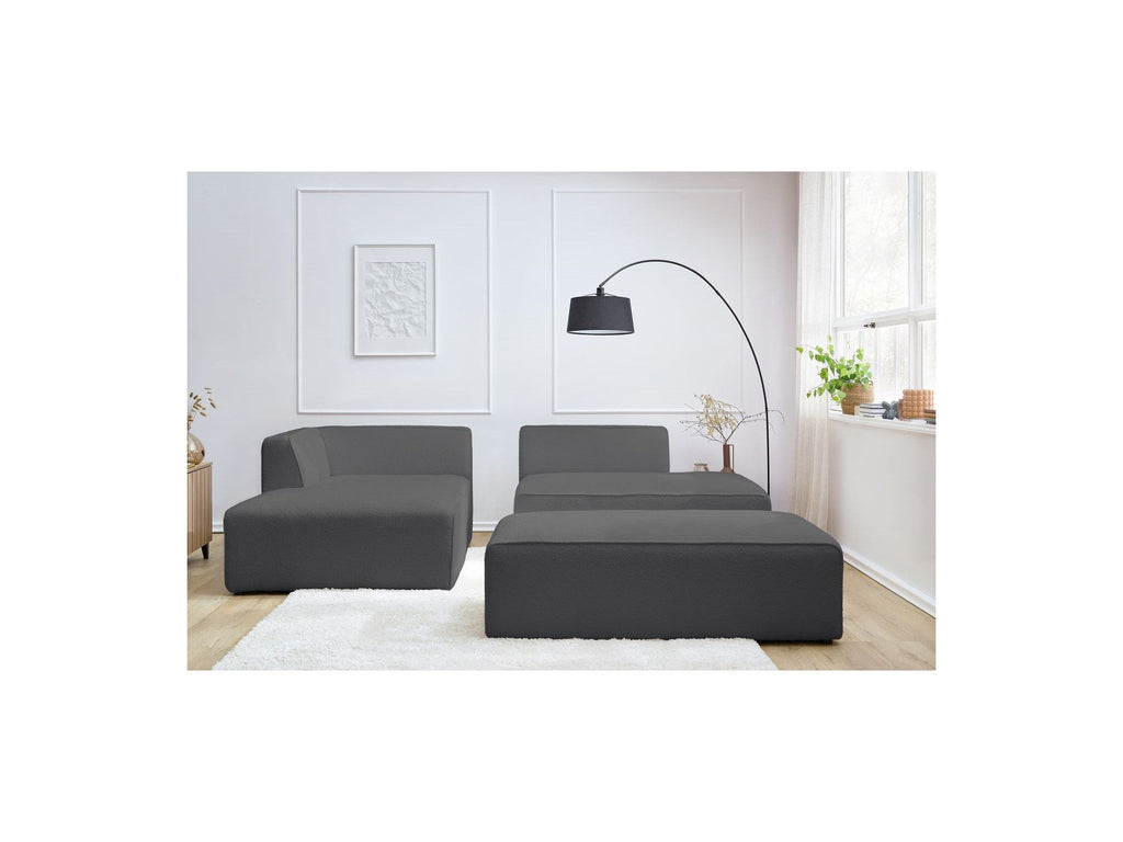 Megeve - Modular Fixed Corner Sofa - Bouclé Fabric - With Pouffe - Left Corner