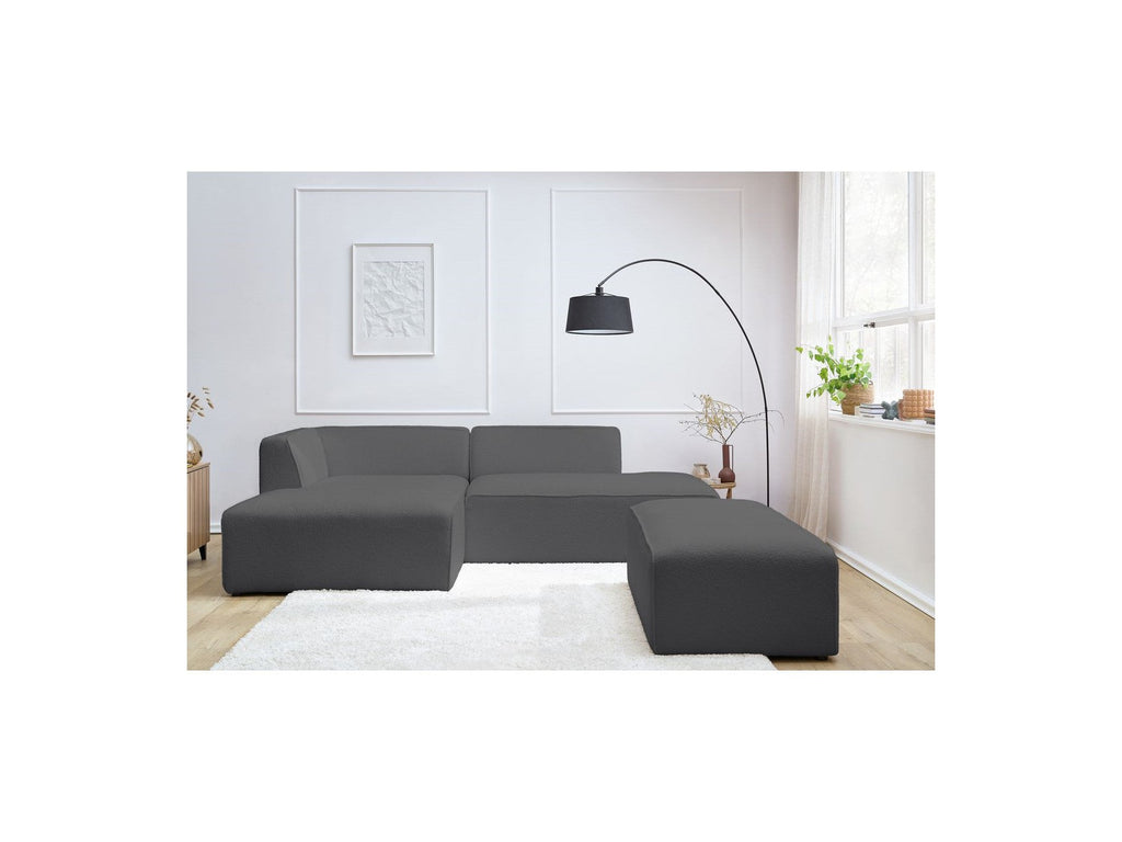 Megeve - Modular Fixed Corner Sofa - Bouclé Fabric - With Pouffe - Left Corner