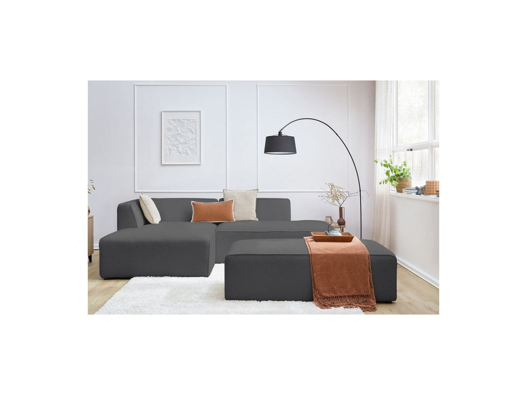 Megeve - Modular Fixed Corner Sofa - Bouclé Fabric - With Pouffe - Left Corner