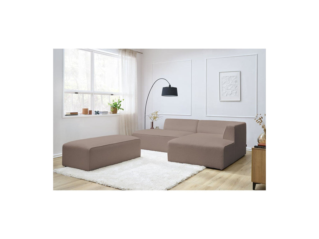 Megeve - Sofá esquinero fijo modular - Tela bouclé - Con puf - Esquina derecha