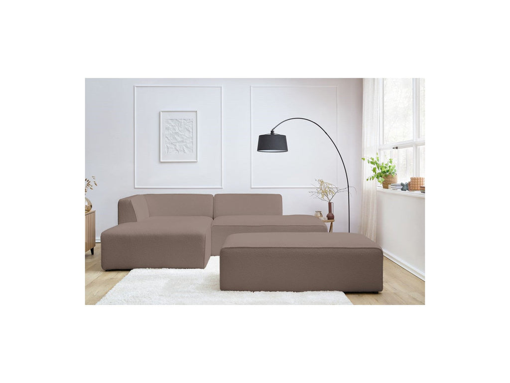 Megeve - Modular Fixed Corner Sofa - Bouclé Fabric - With Pouffe - Left Corner