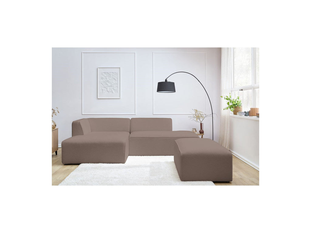 Megeve - Modular Fixed Corner Sofa - Bouclé Fabric - With Pouffe - Left Corner