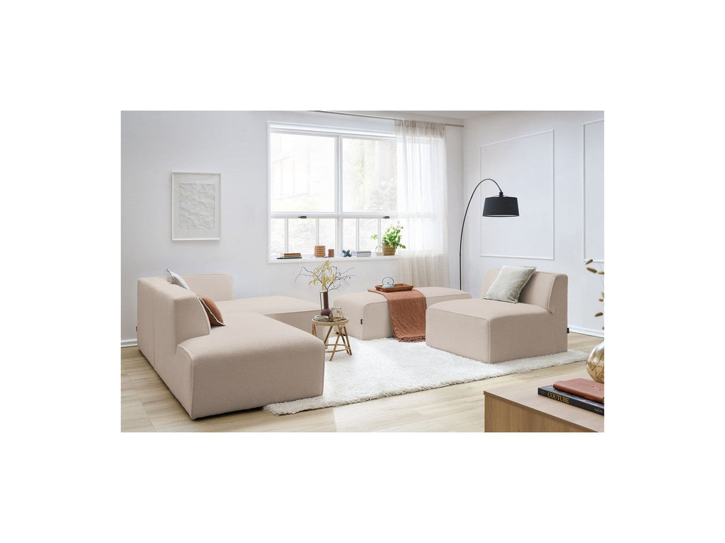 Megeve - Canapé D'Angle Fixe Modulable - Tissu Bouclette - Avec 1 Chauffeuse Et 1 Pouf - Angle Droit