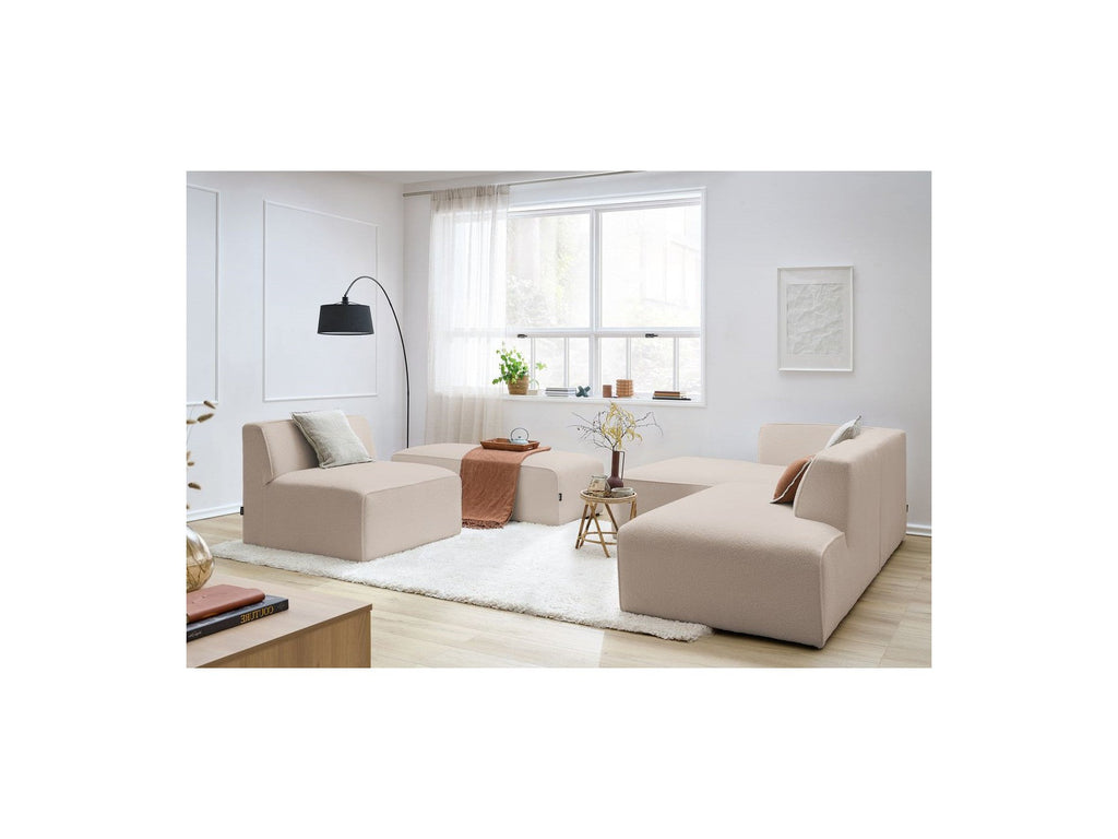 Megeve - Modular Fixed Corner Sofa - Bouclé Fabric - With 1 Armless Chair and 1 Pouffe - Left Corner