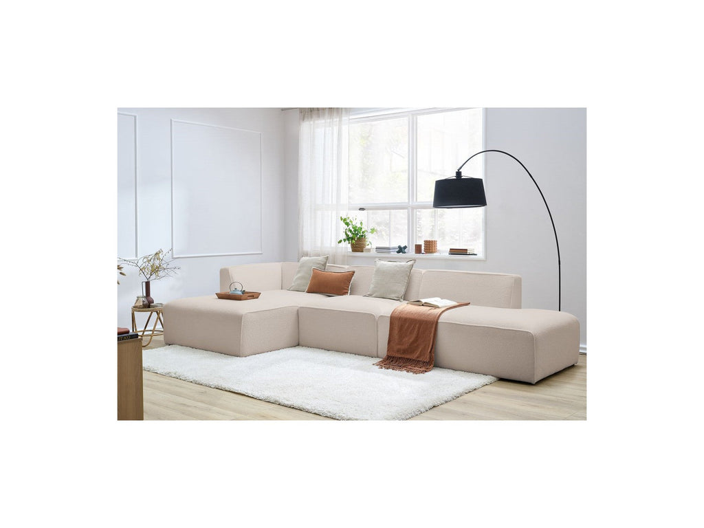 Megeve - Modular Fixed Corner Sofa - Bouclé Fabric - With 1 Armless Chair and 1 Pouffe - Left Corner