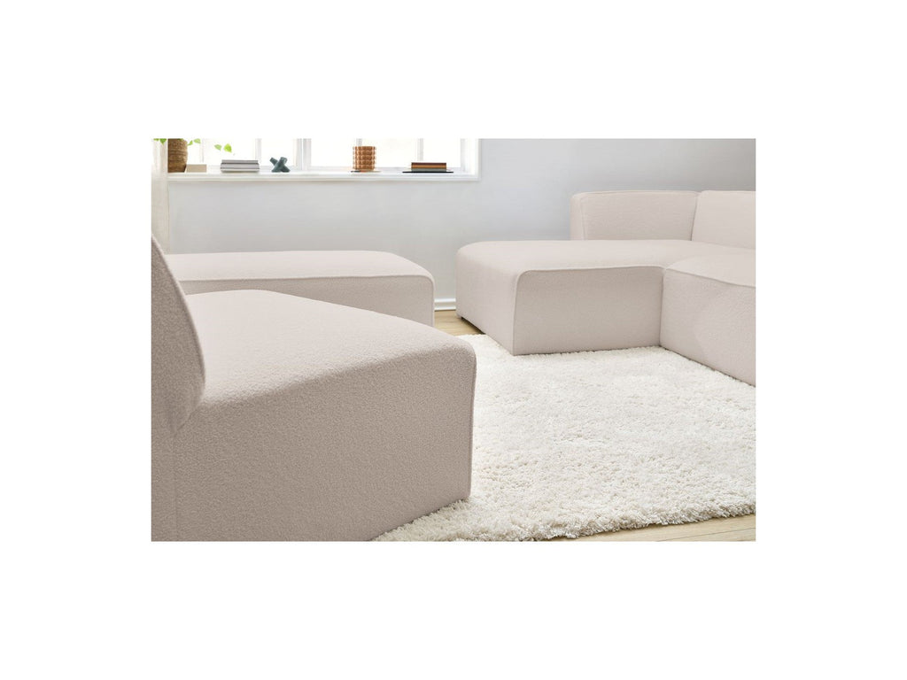 Megeve - Modular Fixed Corner Sofa - Bouclé Fabric - With 1 Armless Chair and 1 Pouffe - Left Corner