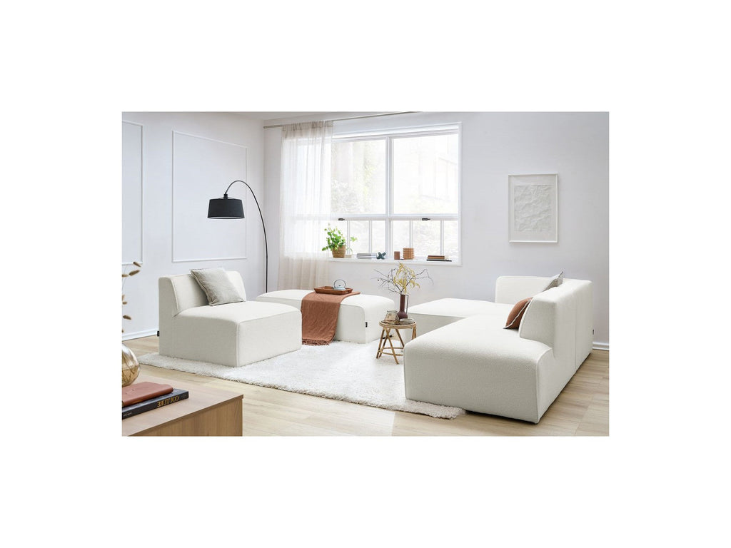 Megeve - Modular Fixed Corner Sofa - Bouclé Fabric - With 1 Armless Chair and 1 Pouffe - Left Corner