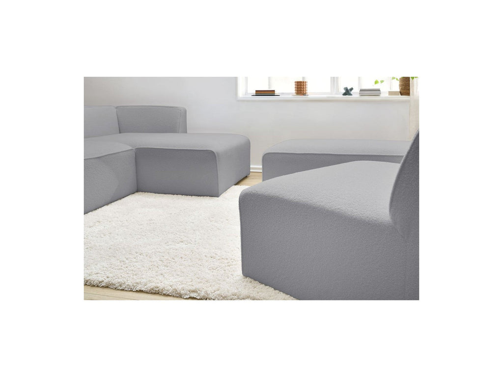 Megeve - Canapé D'Angle Fixe Modulable - Tissu Bouclette - Avec 1 Chauffeuse Et 1 Pouf - Angle Droit
