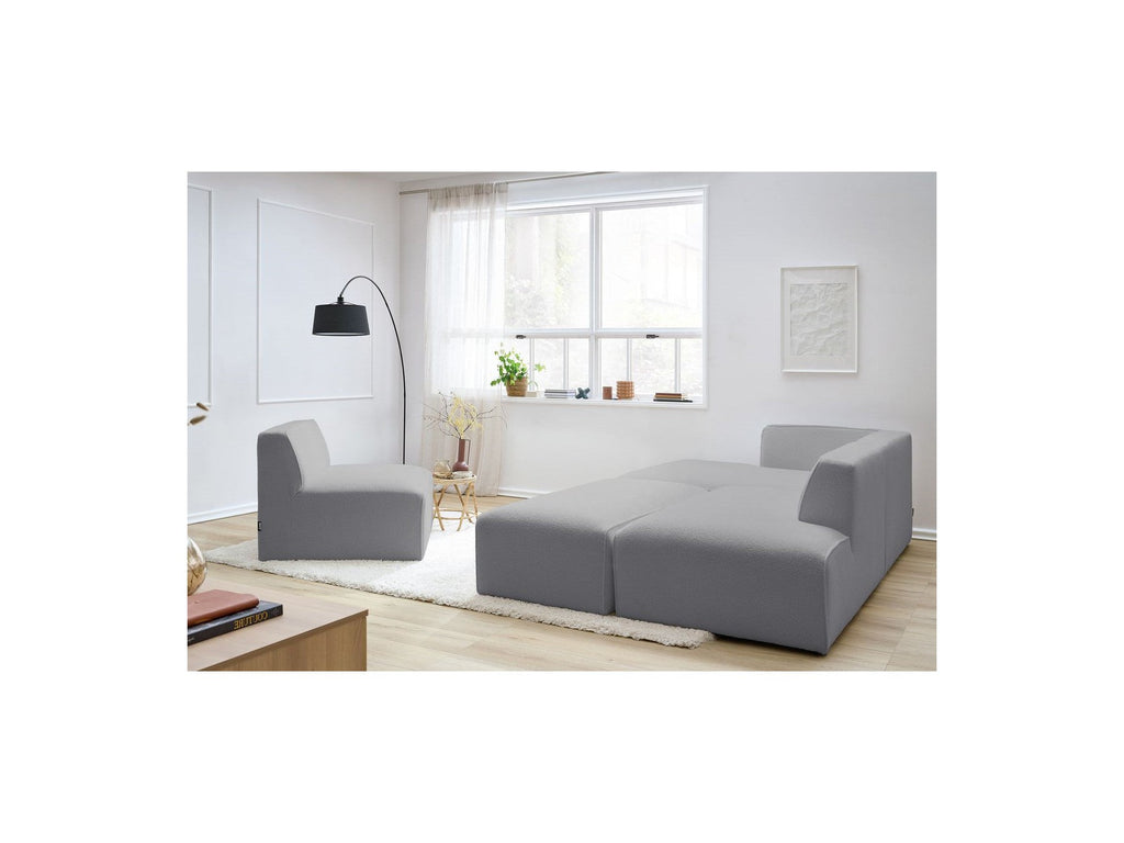 Megeve - Modular Fixed Corner Sofa - Bouclé Fabric - With 1 Armless Chair and 1 Pouffe - Left Corner